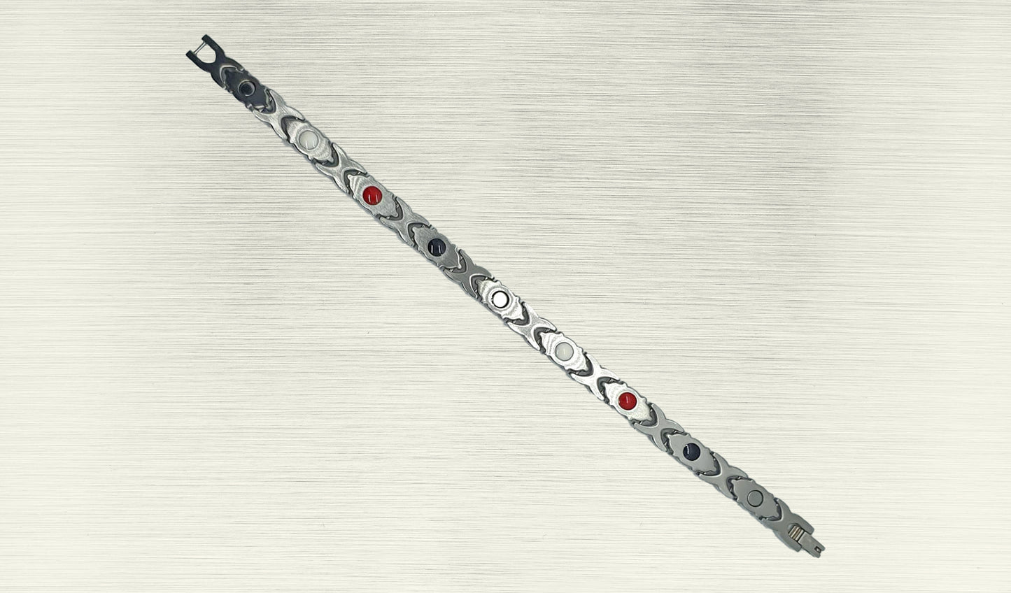 Back view of 'THE SOPHIA' Women’s Silver Pink Crystallized Filigree Bracelet, revealing the craftsmanship and the secure clasp. Each filigree link is meticulously crafted for durability and comfort, ensuring a secure and comfortable fit. This perspective provides a comprehensive understanding of the delicate beauty and glamorous nature of the bracelet.