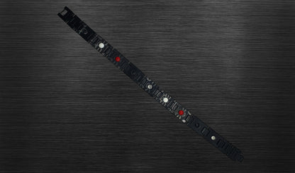 Back view of 'THE ETHAN' Men's Black Carbon Brick Bracelet, revealing the craftsmanship and the secure fold-over clasp. Each link, with its powerful functionality, is showcased from this angle, providing a comprehensive understanding of both style and the innovative technology within this sophisticated accessory.