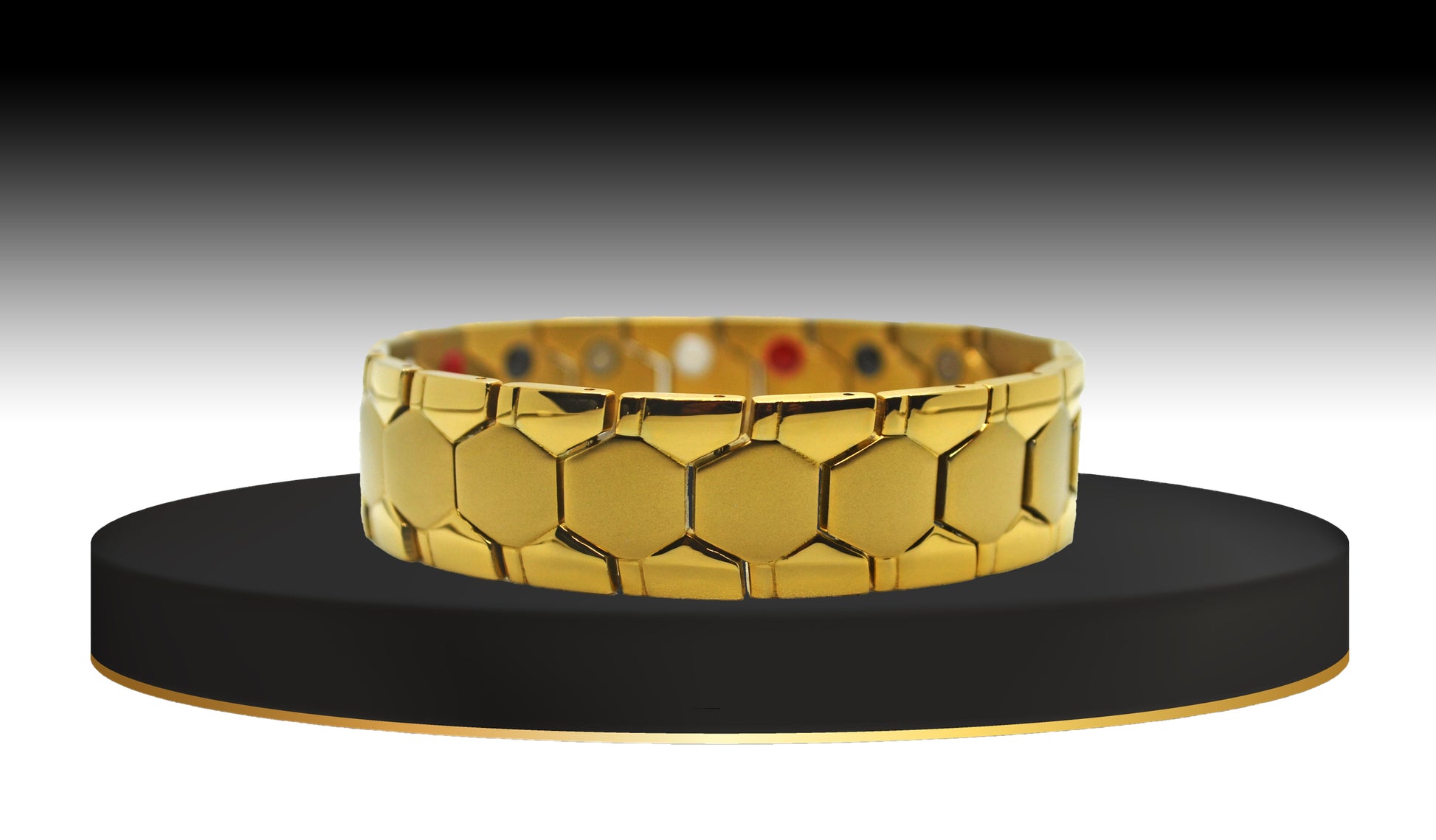 Behold 'THE PRINCE,' a men's gold geometric brick bracelet that exemplifies classic luxury with a lavish upgrade. The main view showcases its shimmering matte geometric and shiny track design, capturing attention with every detail. This finely crafted piece radiates contemporary elegance, making it a standout accessory for any occasion.
