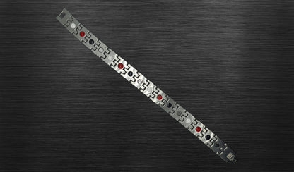 Back view of 'THE RYAN' Men's Silver/Black Double Trim Bracelet, revealing the craftsmanship and secure fold-over clasp. Each link is designed for both elegance and functionality, ensuring a comfortable fit and showcasing the innovative features of this statement piece.