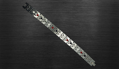 Turn to the back view of 'THE DYLAN' to appreciate its secure fold-over clasp, offering both style and convenience. The durable silver hinged links are visible, showcasing the craftsmanship that ensures longevity. The back view complements the overall design, providing a complete understanding of the bracelet's construction and finishing touches.