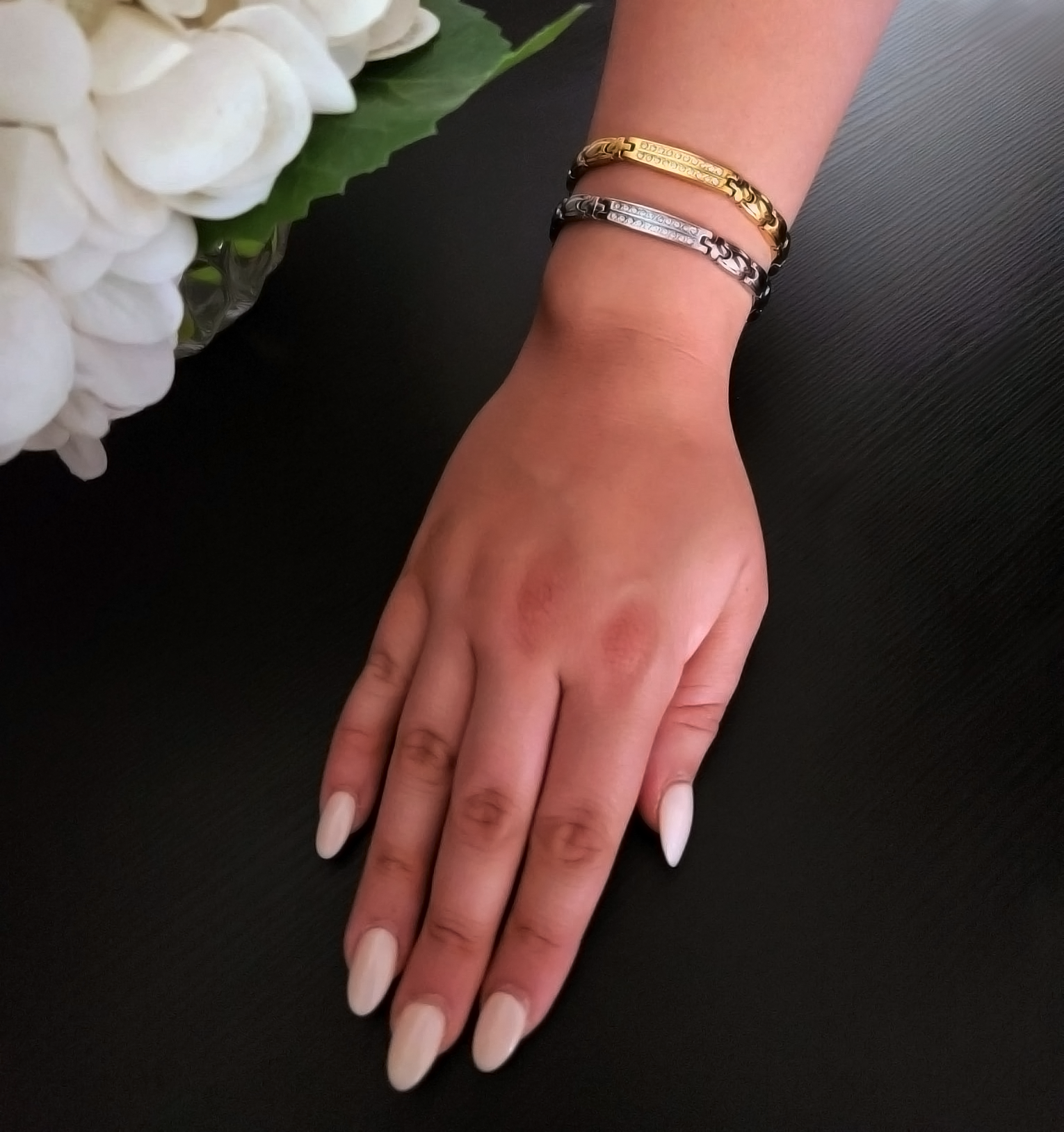 Women’s Gold & Silver Double Bar Crystallized Bracelet - Display Image